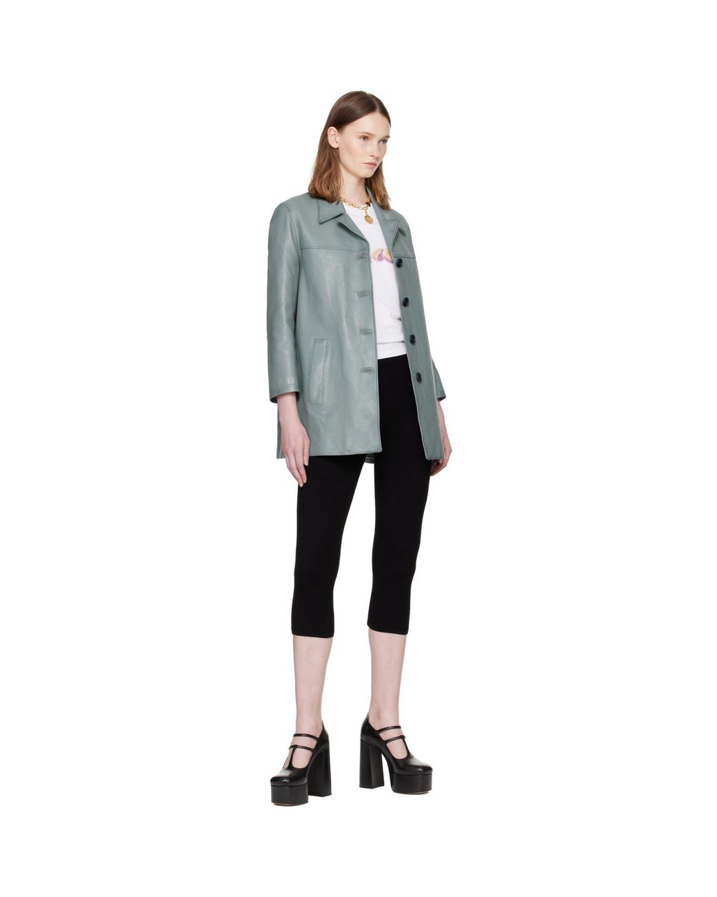 Chloé Blue Single-Breasted Long Leather Jacket