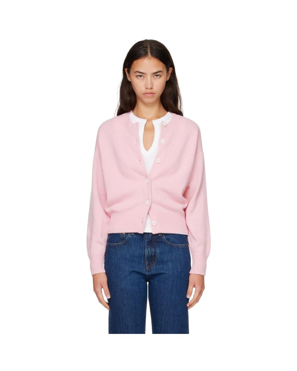 &Daughter Pink Ada Crewneck Cardigan
