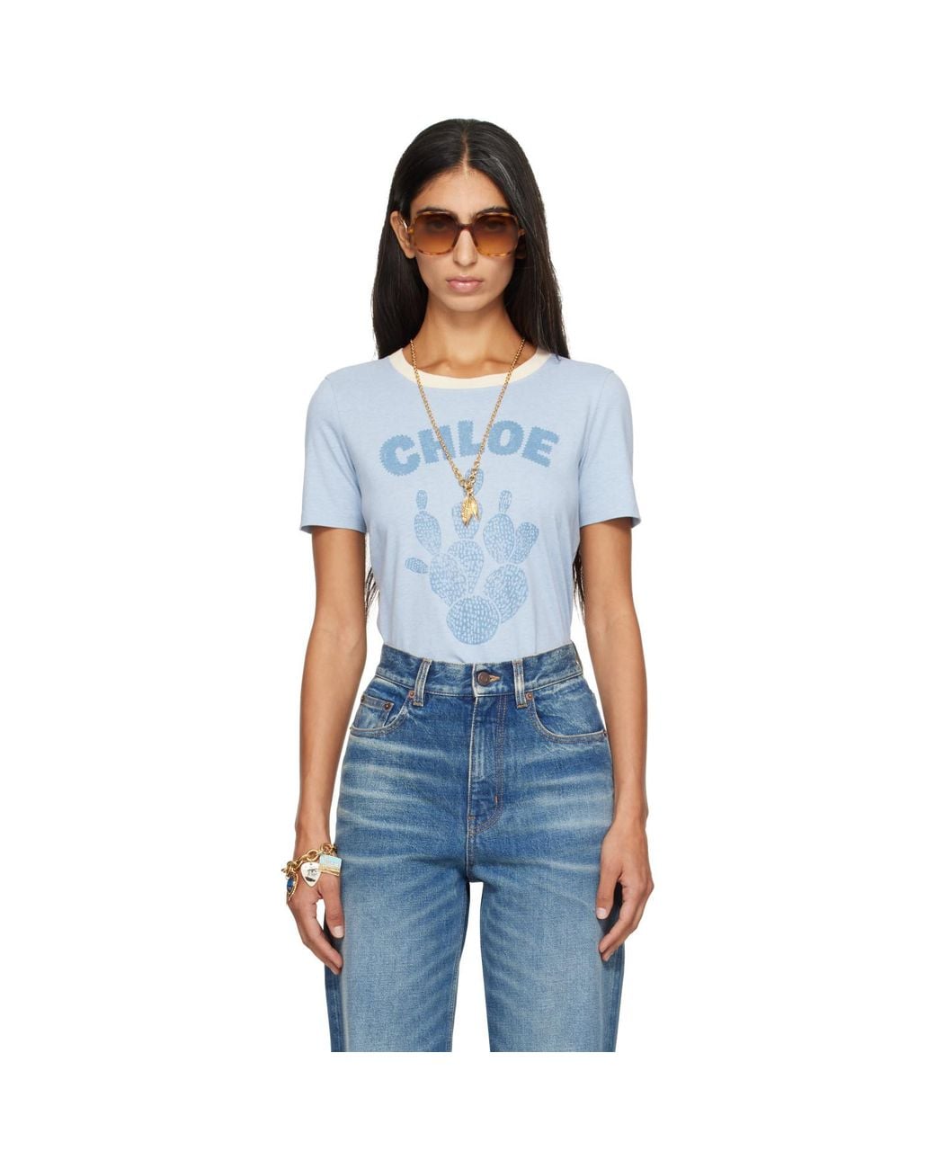 Chloé Blue Cactus Print Cotton Jersey T-Shirt