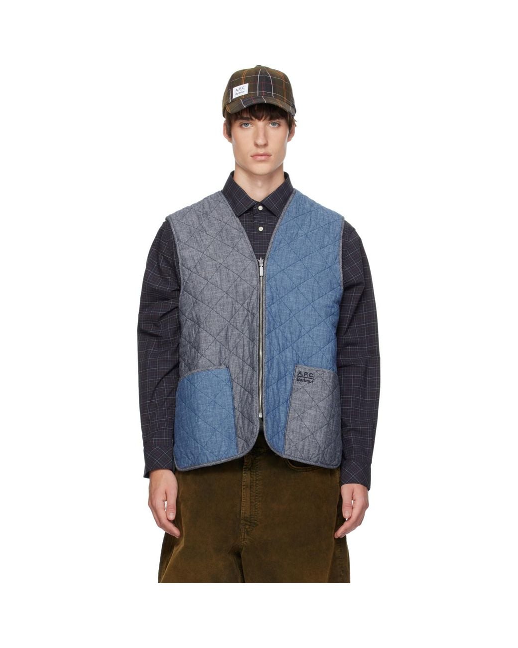 A.P.C. Blue Barbour Edition Zip-In Quilt Liner Vest for men