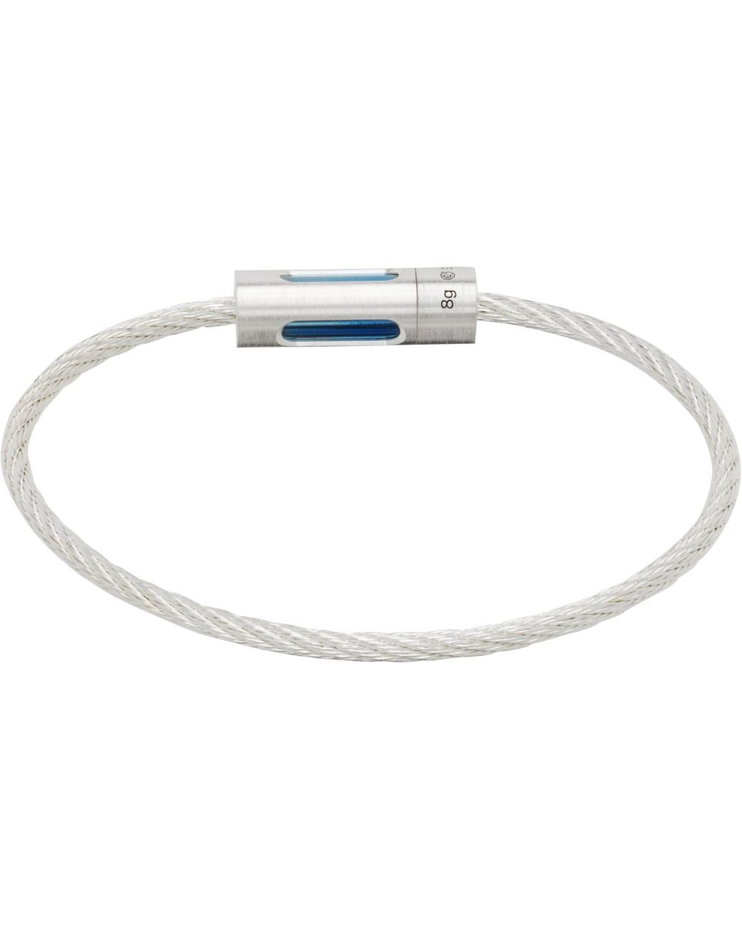 Le Gramme Blue Tricolor Perforated Cable 'Le 9G' Bracelet for men