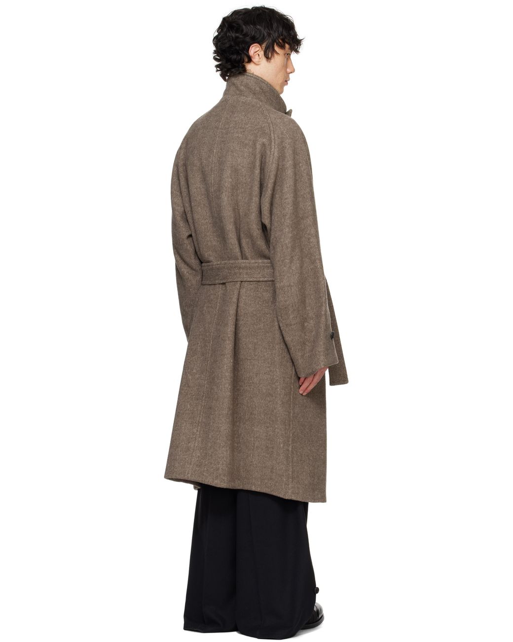 RAINMAKER KYOTO Stand Collar Belted Coat in Black for Men