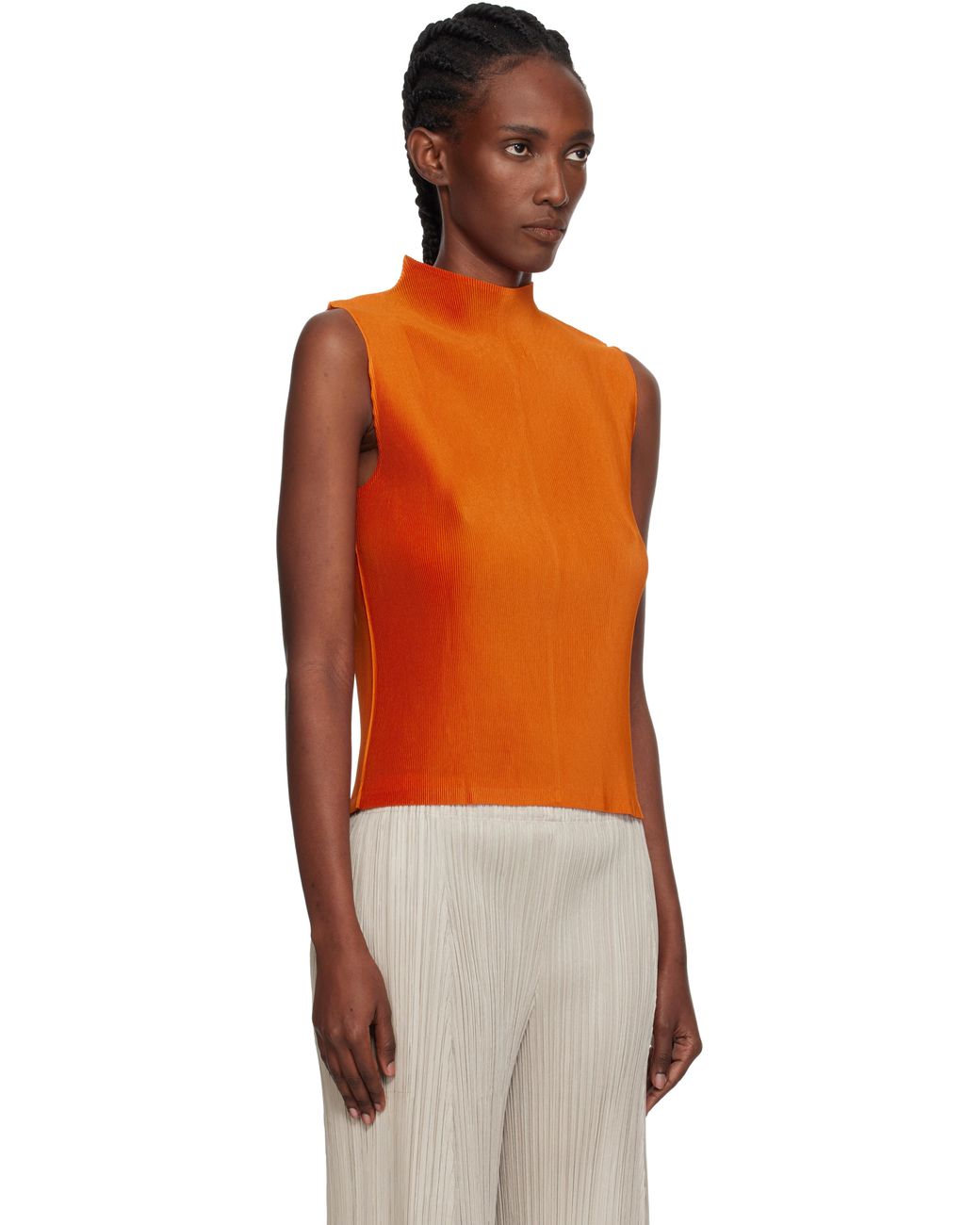 Pleats Please Issey Miyake Mist July Tank Top in Orange | Lyst