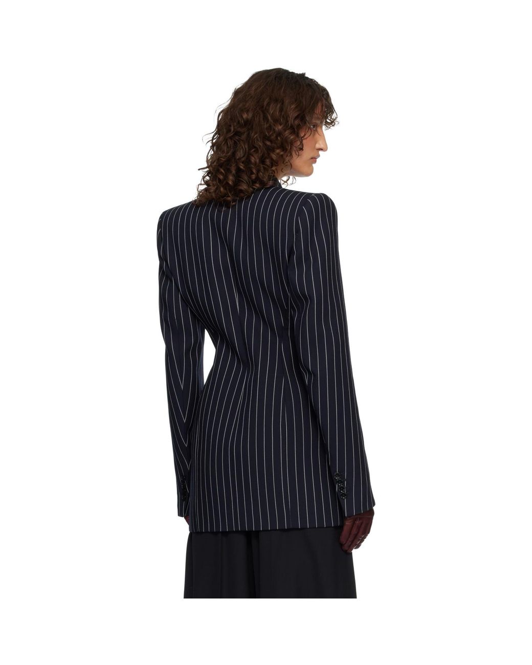 Mugler Blue Pinstripe Hourglass Blazer