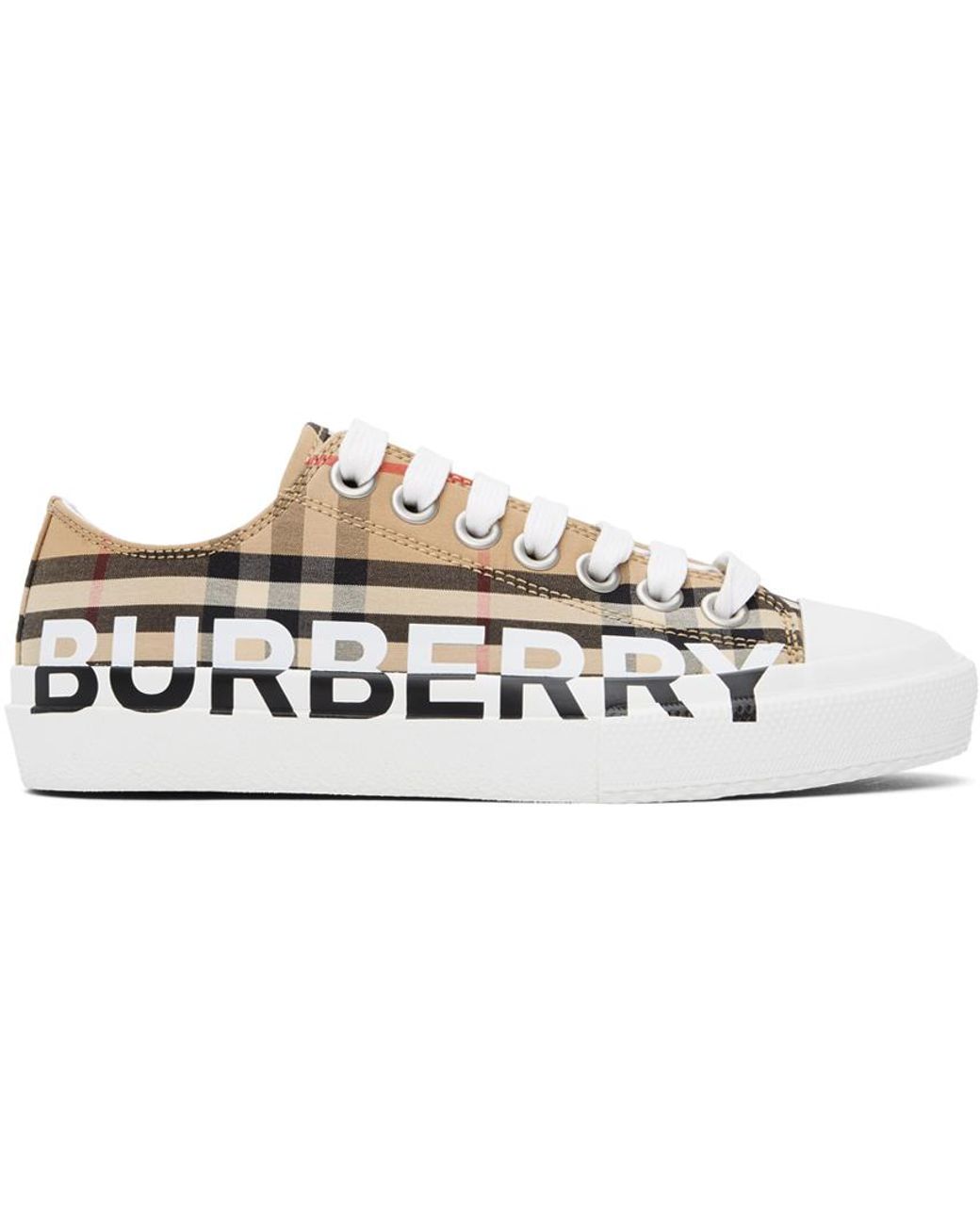 Burberry Logo Check Larkhall Sneakers in Natural | Lyst