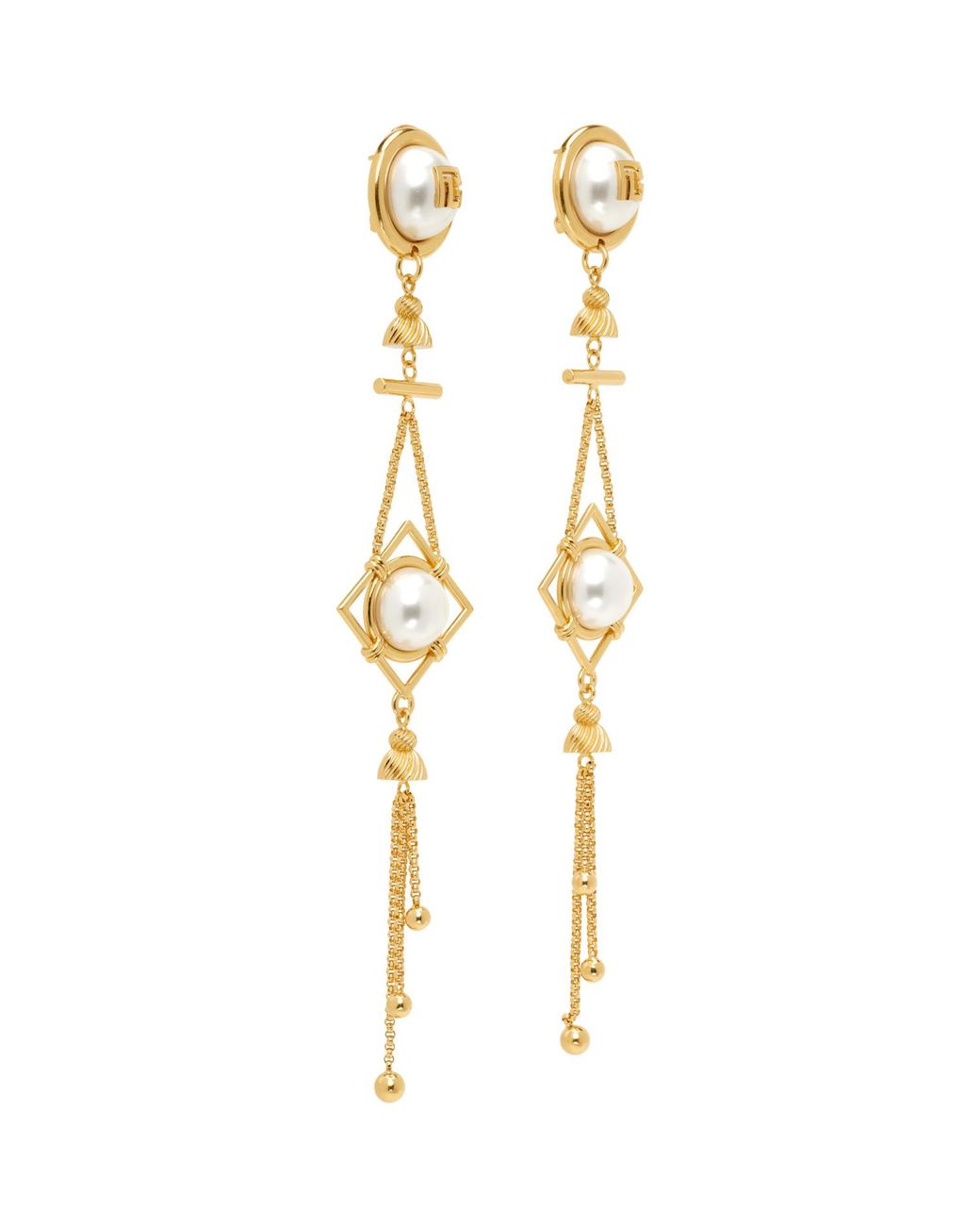 Balmain Metallic Brass & Faux-Pearl Pendant Earrings