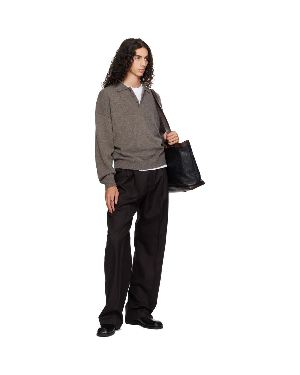 YACAIA Brown Y-0024 Oversized Merino Polo for men