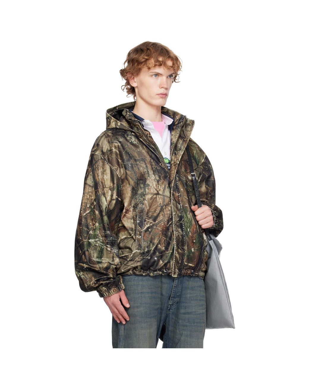 Balenciaga Brown Khaki Camo Flocked Cotton Hooded Jacket for men
