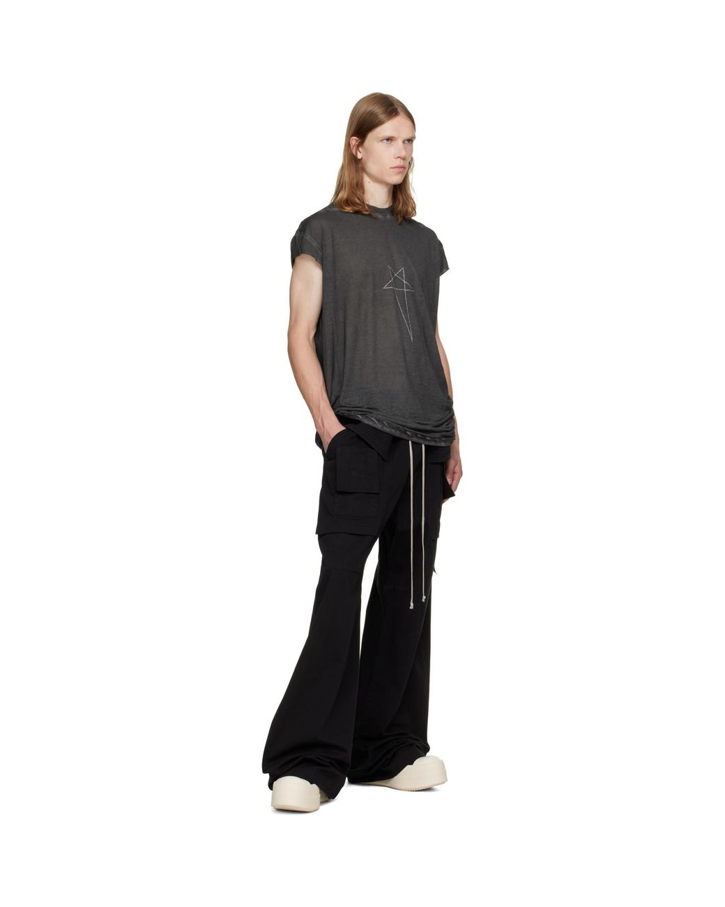 Rick Owens Black Tower Creatch Wide Cargo Drawstring Pants for men