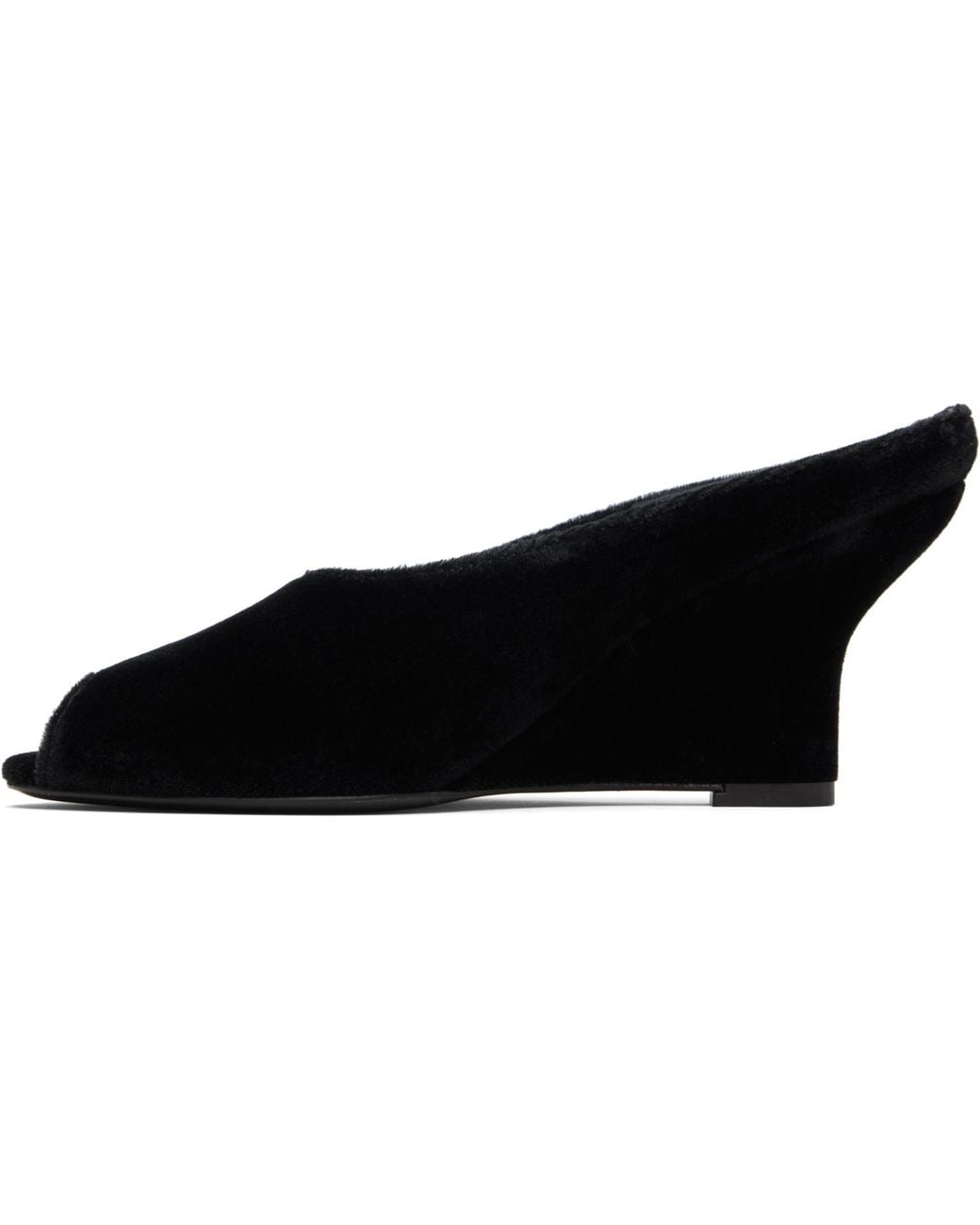 Totême  Black Peep-Toe Velvet Wedge Mule Heels