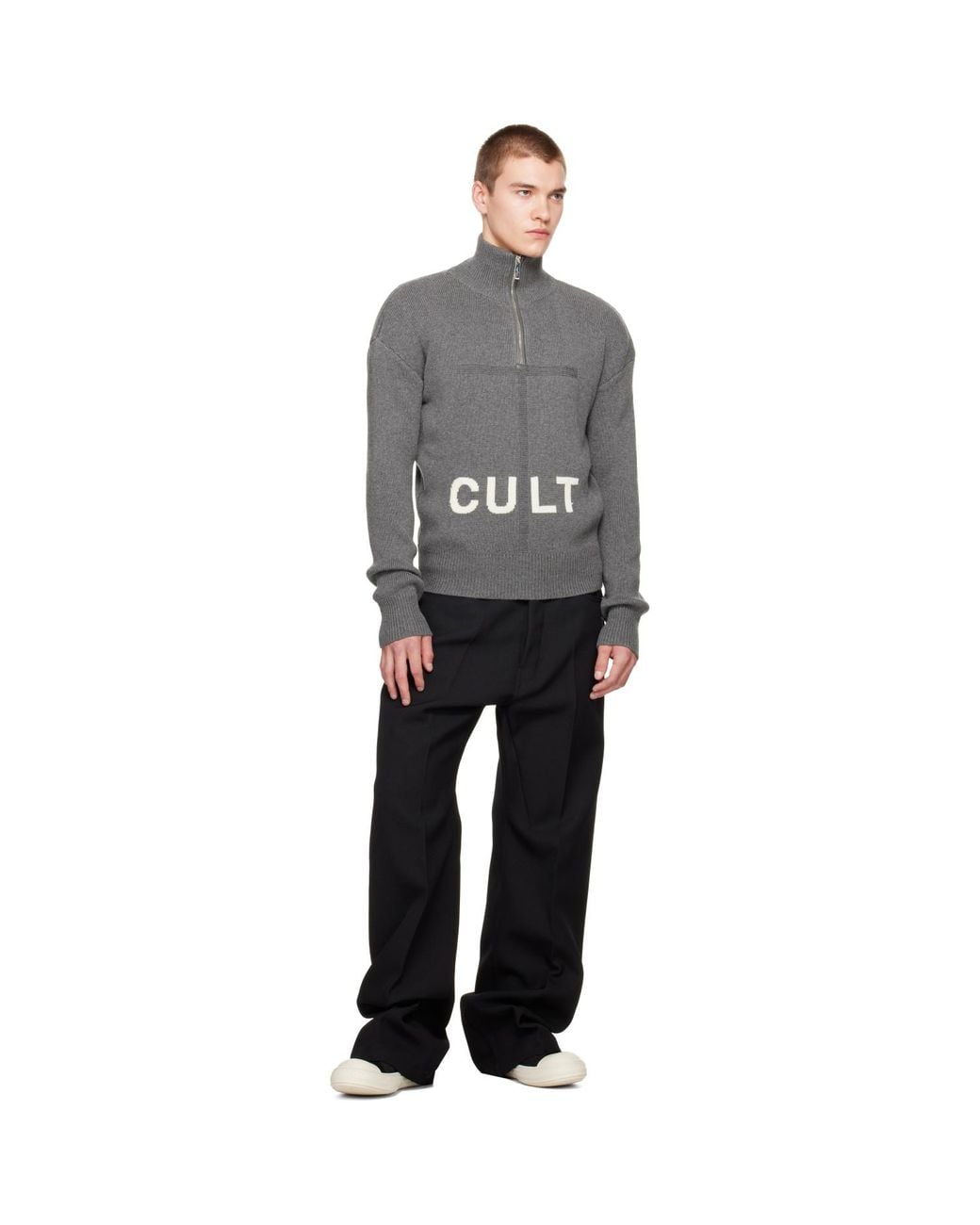 MATIERES FECALES Gray 'Cult' Quarter-Zip Sweater for men