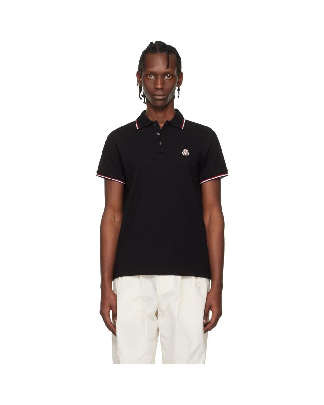 Moncler Black Tricolor-Trimmed Cotton Piquet Polo for men