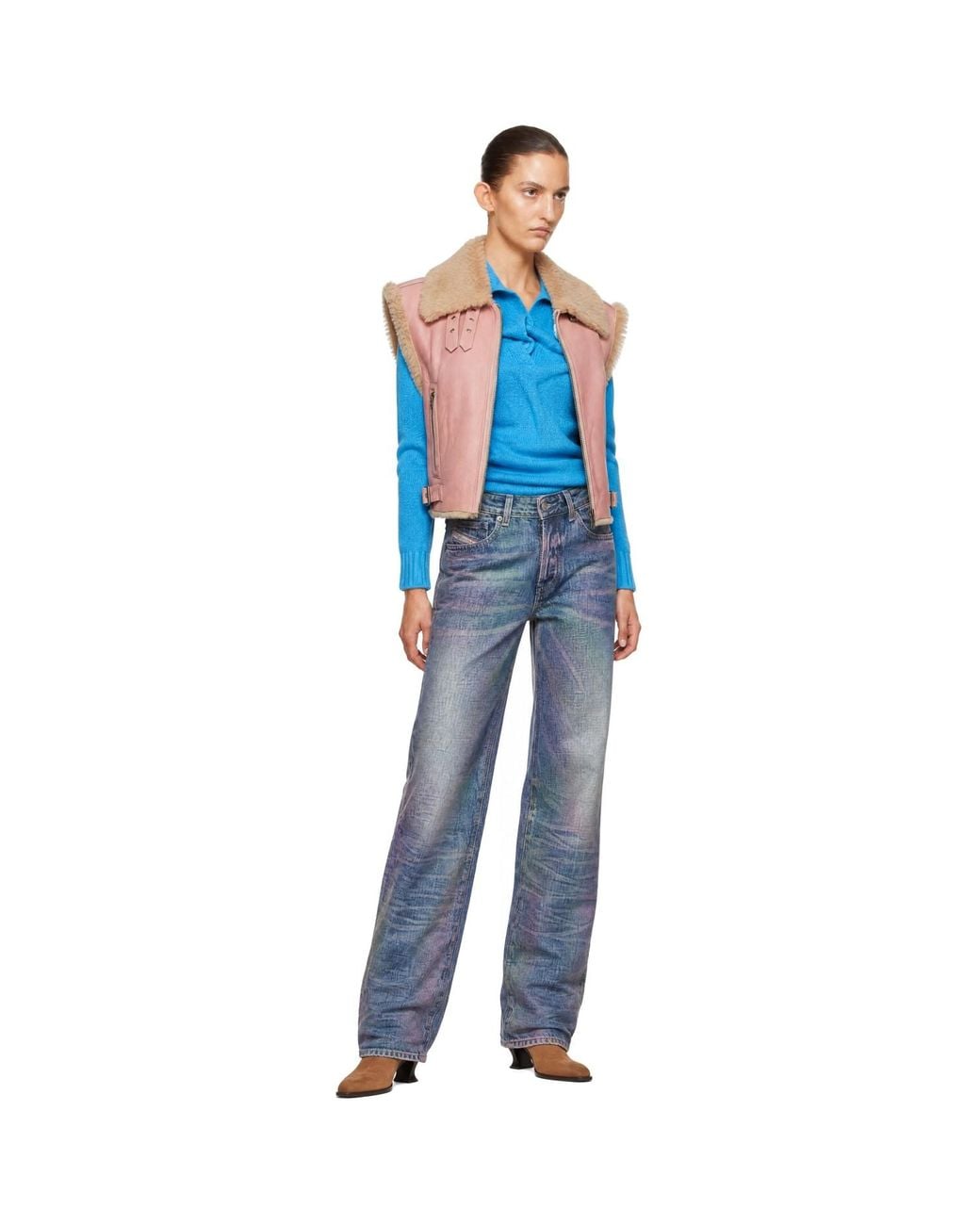 DIESEL Blue Shearling Leather Vest