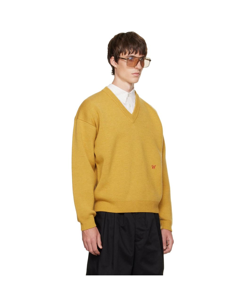 Willy Chavarria Yellow 'Chavarria' V-Neck Sweater for men