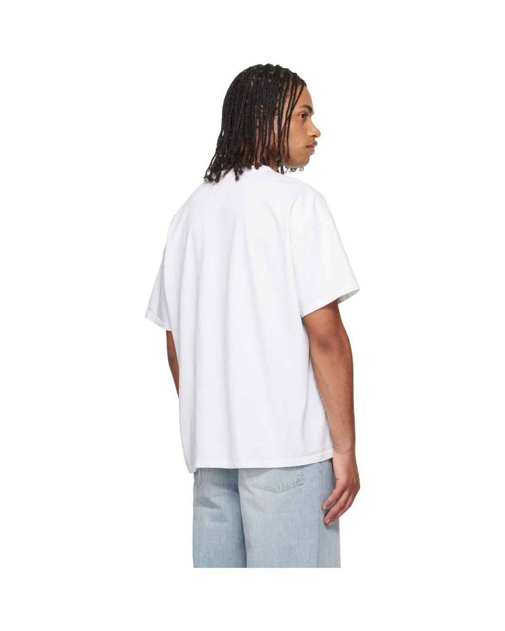 Les Tien White Lightweight Binded Neck Oversized T-Shirt for men