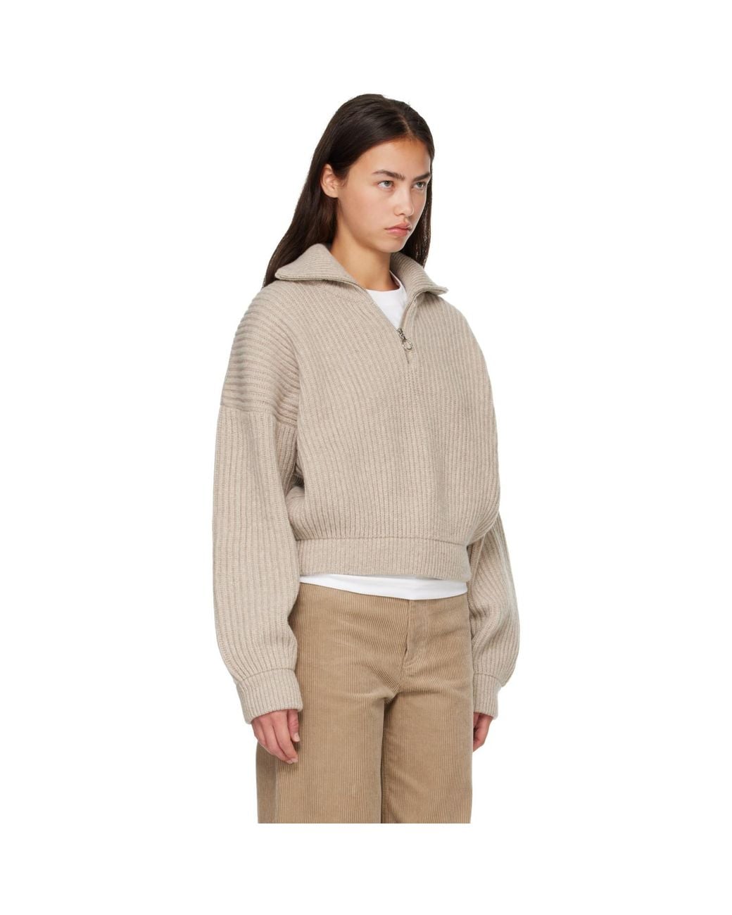 &Daughter Natural Rowan Rib Half Zip Sweater