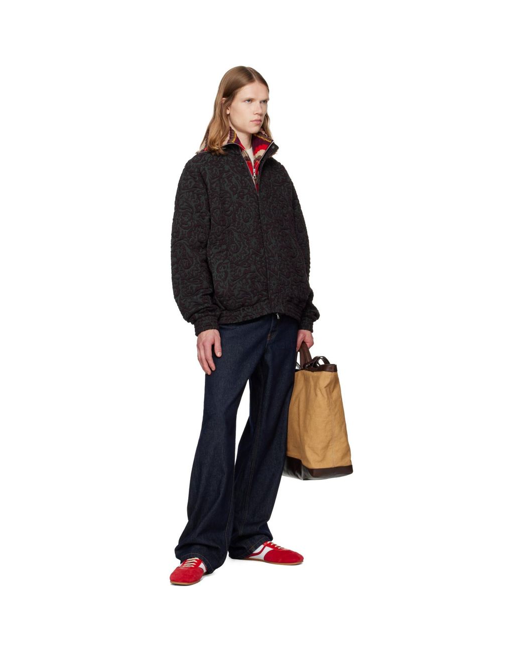 Dries Van Noten Red Wool Zip Collar Scarf for men