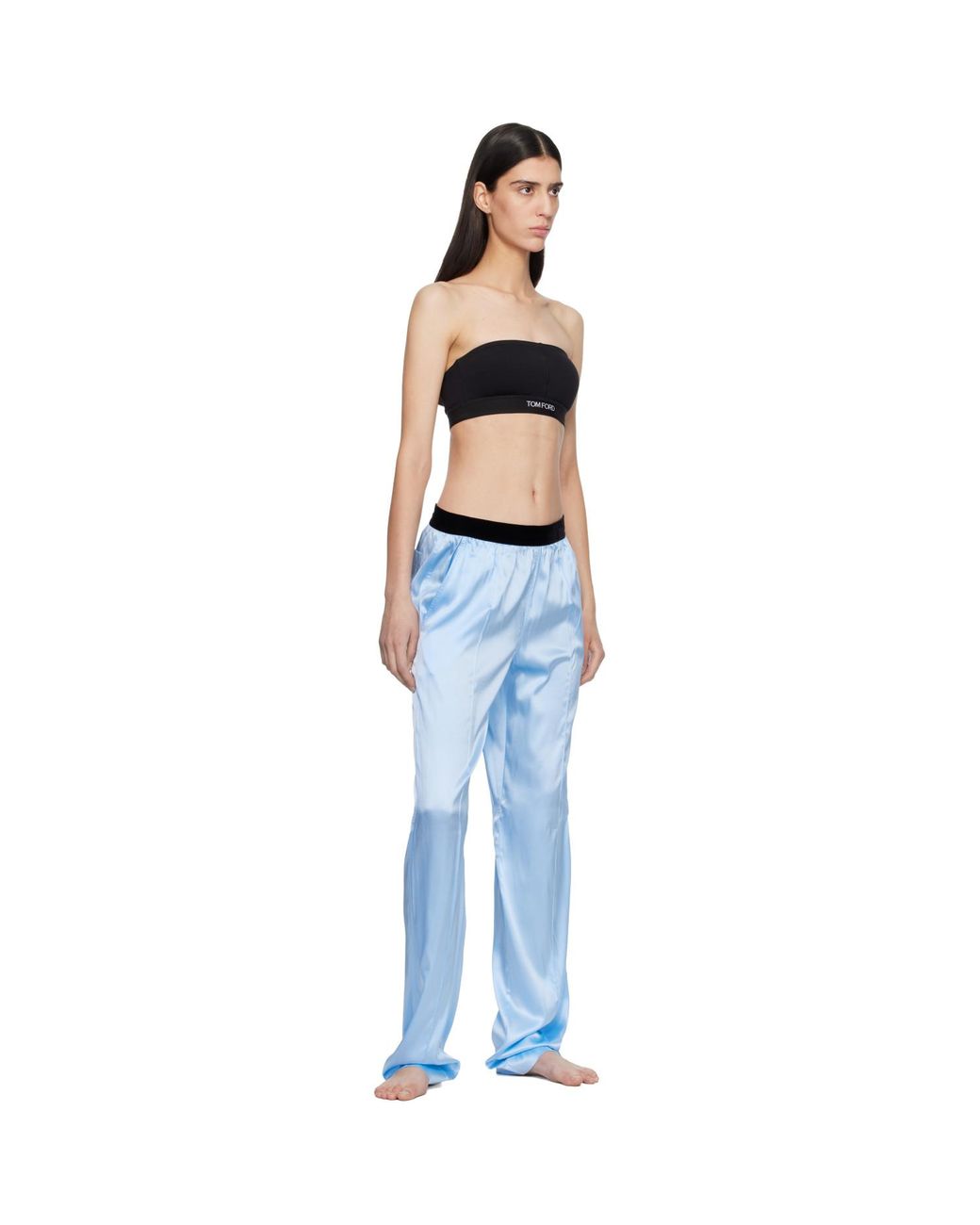 Tom Ford Blue Stretch Silk Satin Pj Lounge Pants