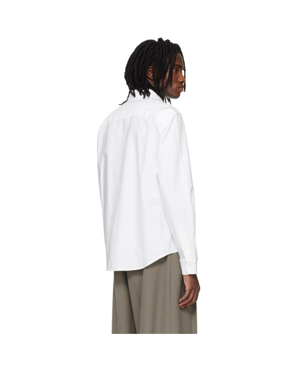 AMI White Classic Long Sleeve Button-Down Collar Embroidered Adc Shirt for men