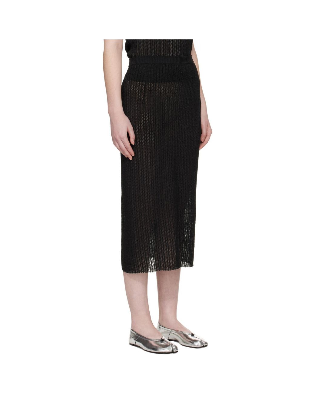 Maison Margiela Black Ribbed Knit Midi Skirt
