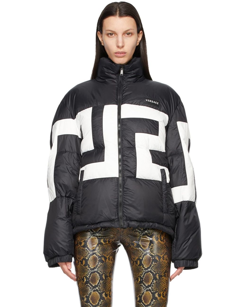Versace Synthetic Black Down Hooded Greca Puffer Jacket Lyst