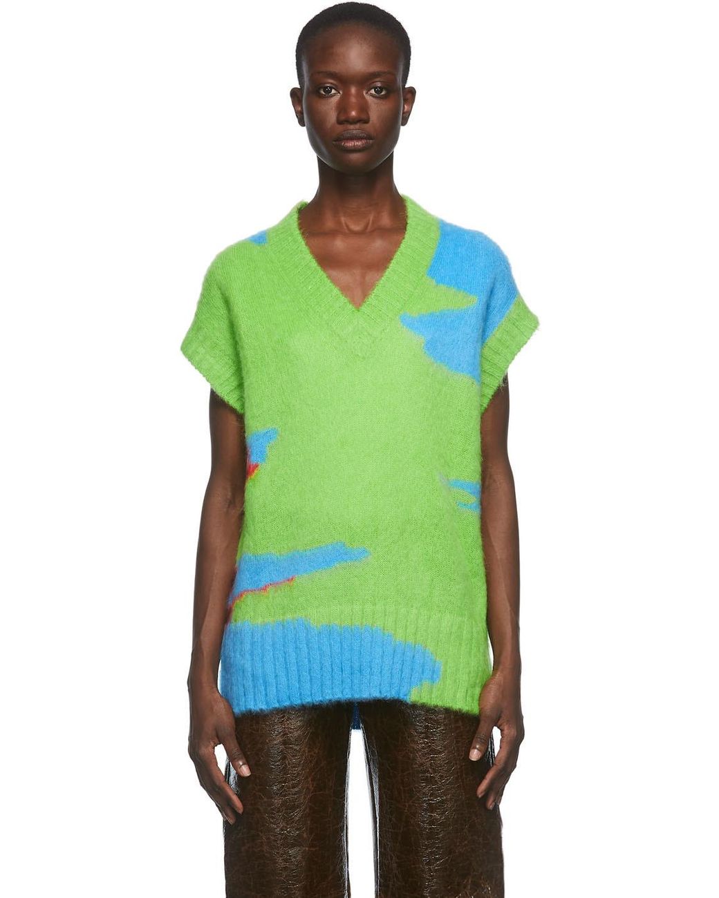 MSGM Multicolor Knit Mohair Vest in Green | Lyst
