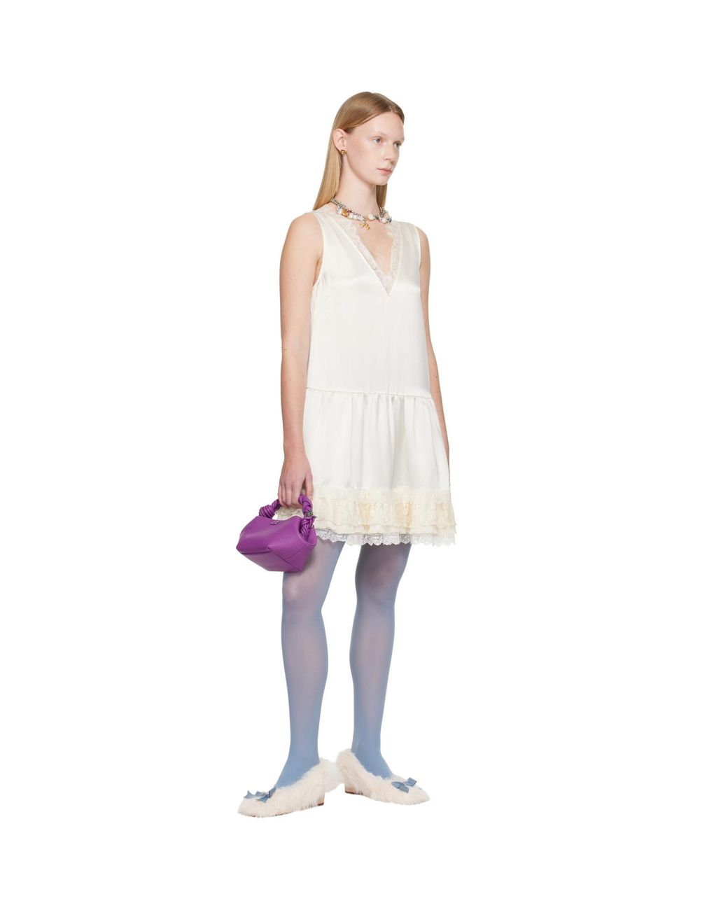 Ganni White Off- Lace Satin Minidress