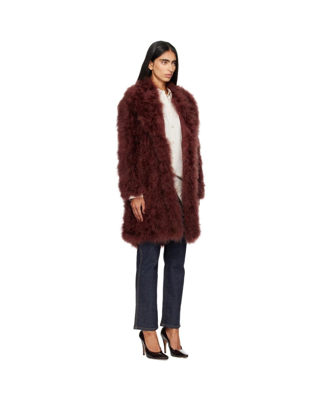 Yves Salomon Red Feather Coat