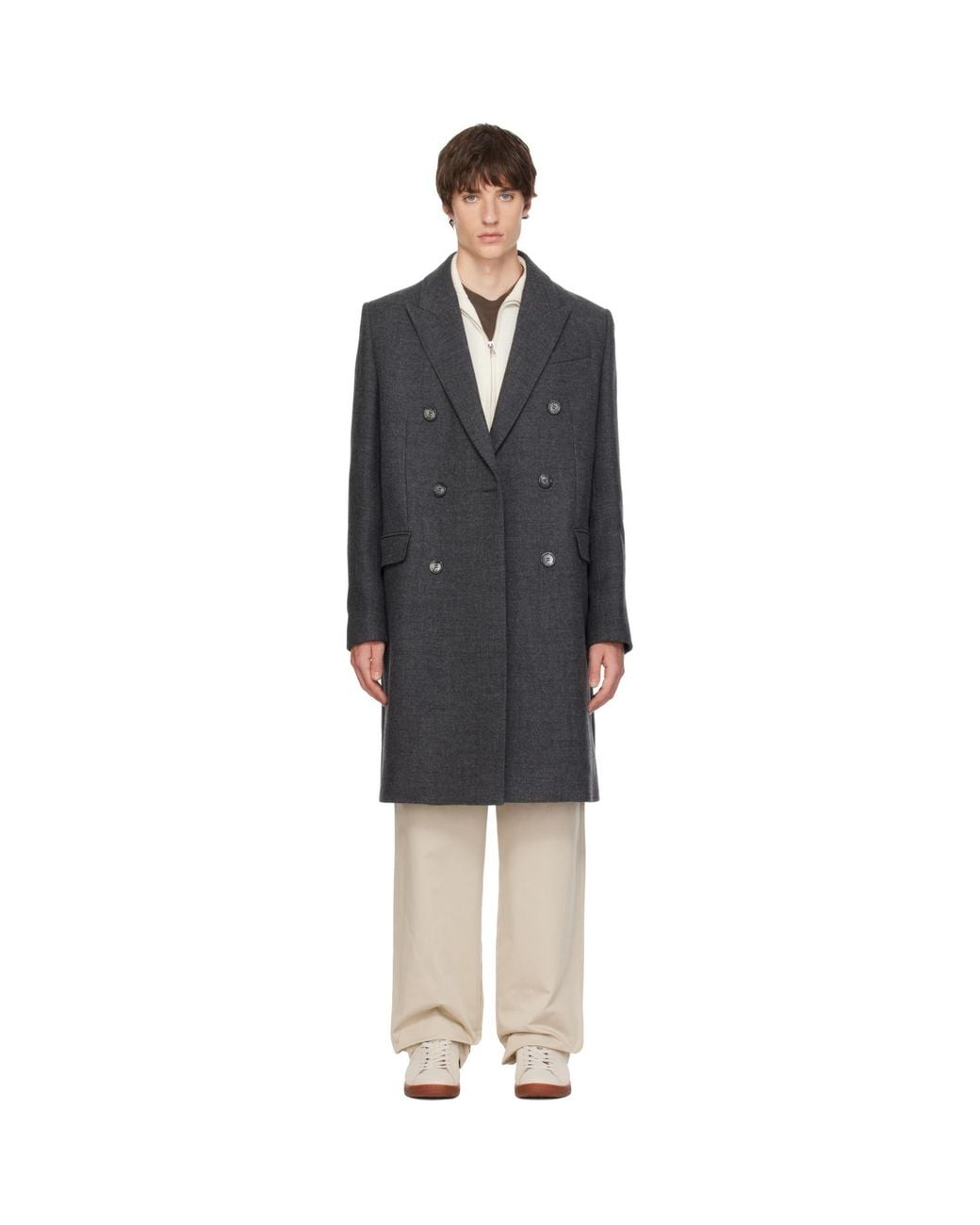 AMI Black Double Breasted Wool Coat for men