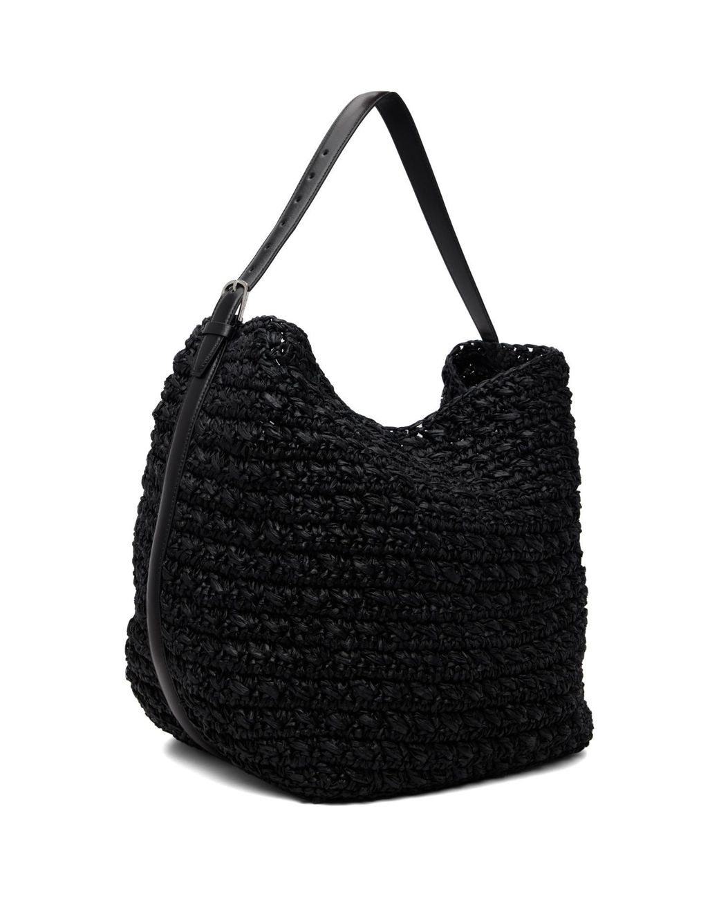 Totême Black Belted Raffia Tote