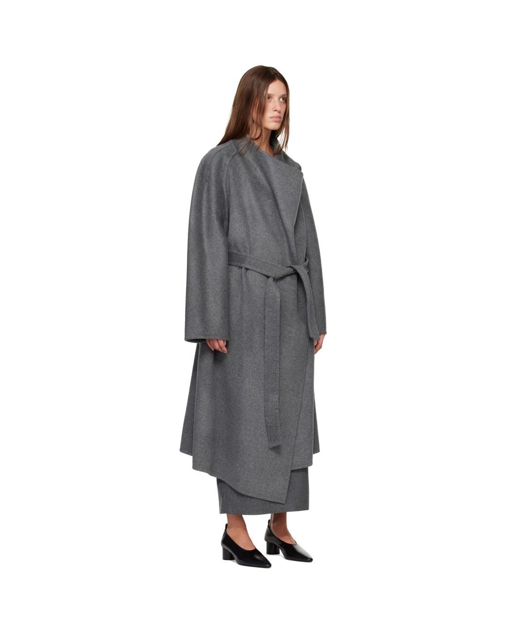 R2W Gray Porin Draped Button Wool Cash Coat