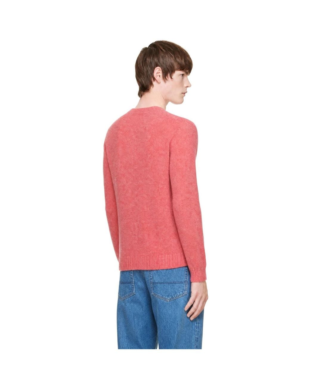 Drake's Red Brushed Shetland Crewneck Sweater for men