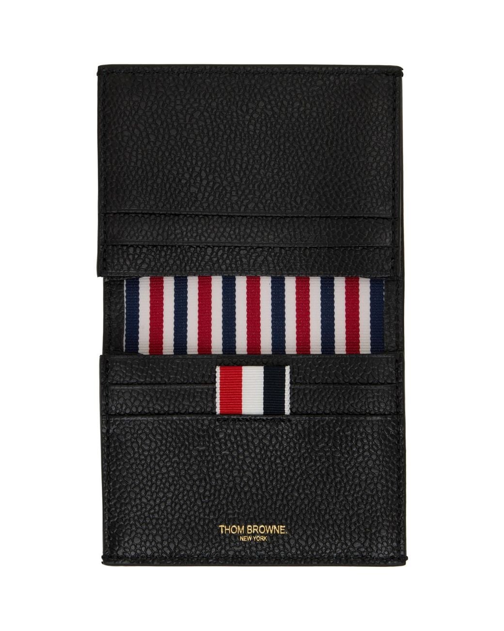 Thom Browne Black Pebble Grain Double Card Holder for men