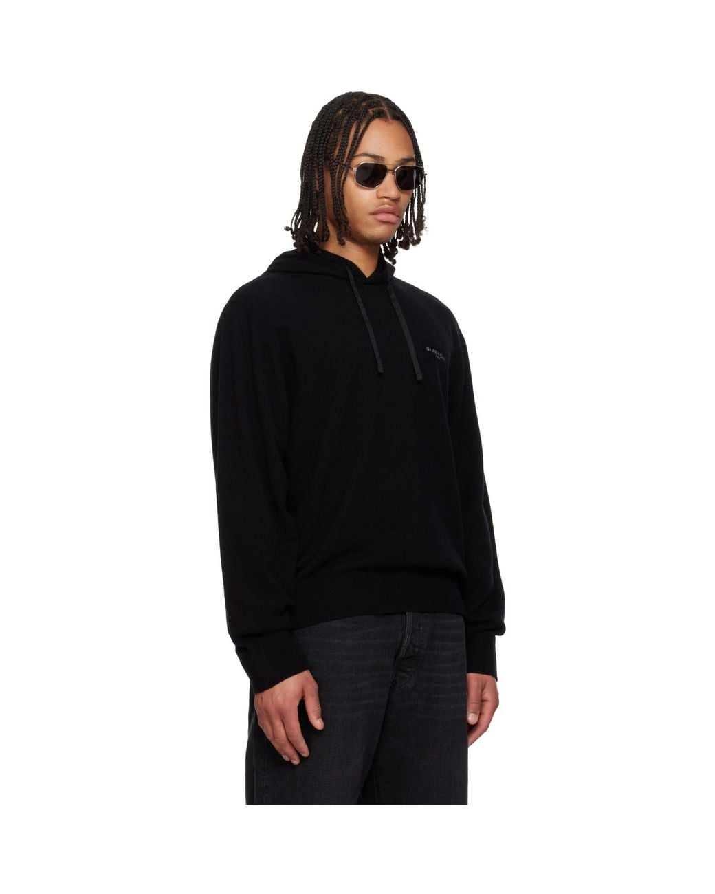 Givenchy Black Wool & Cashmere Embroidered Hoodie for men