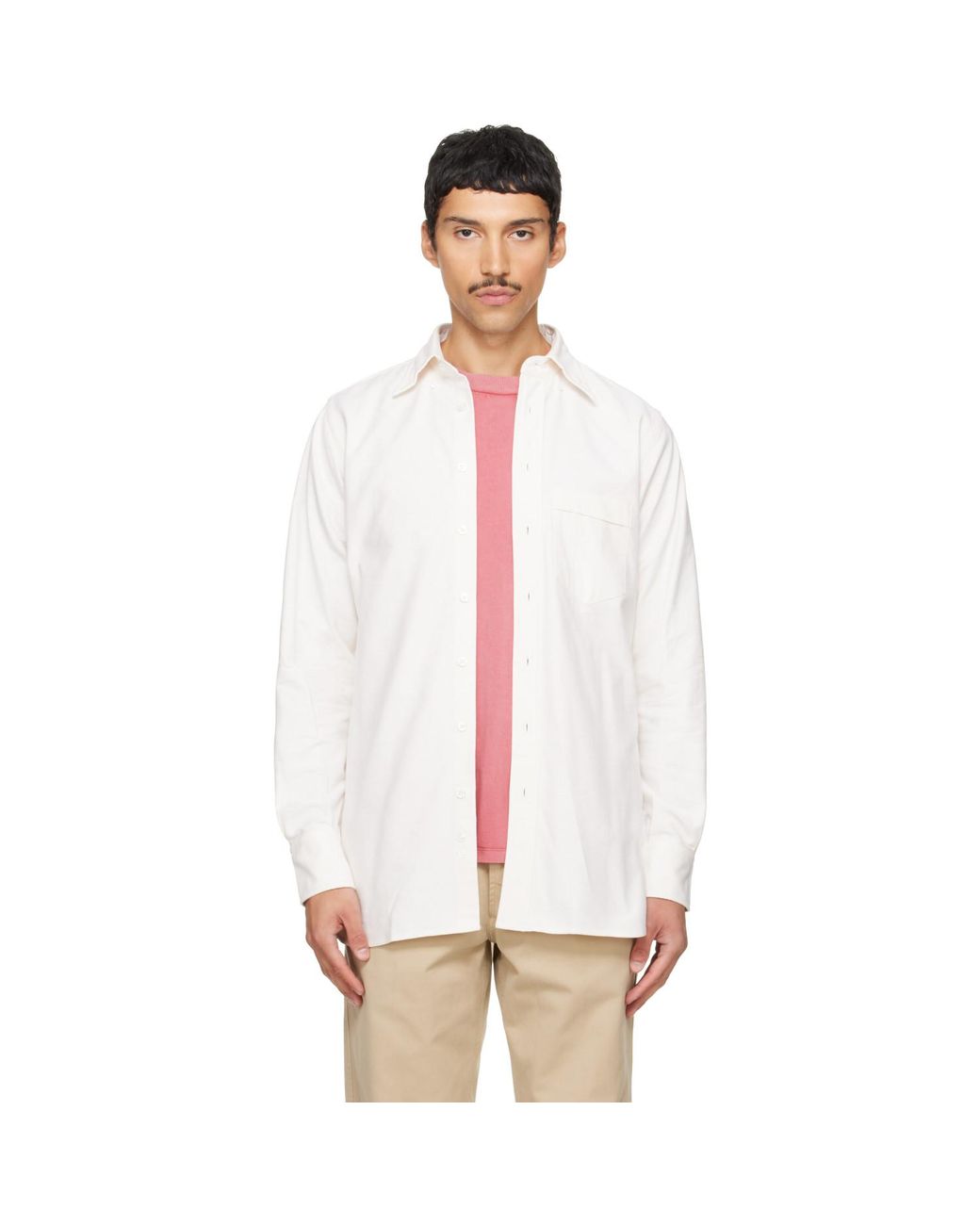 Drake's White Off- Cotton Oxford Cloth Button-Down Shirt for men