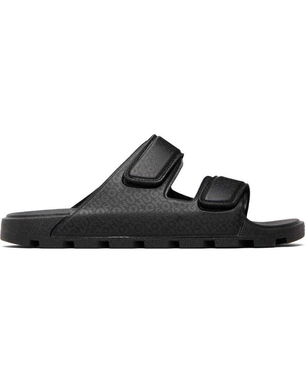 HUGO Black Printed-Logo Sandals for men