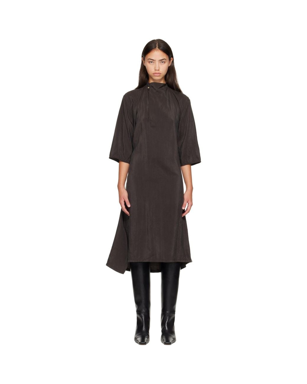 Lemaire Black Soft Collar Midi Dress