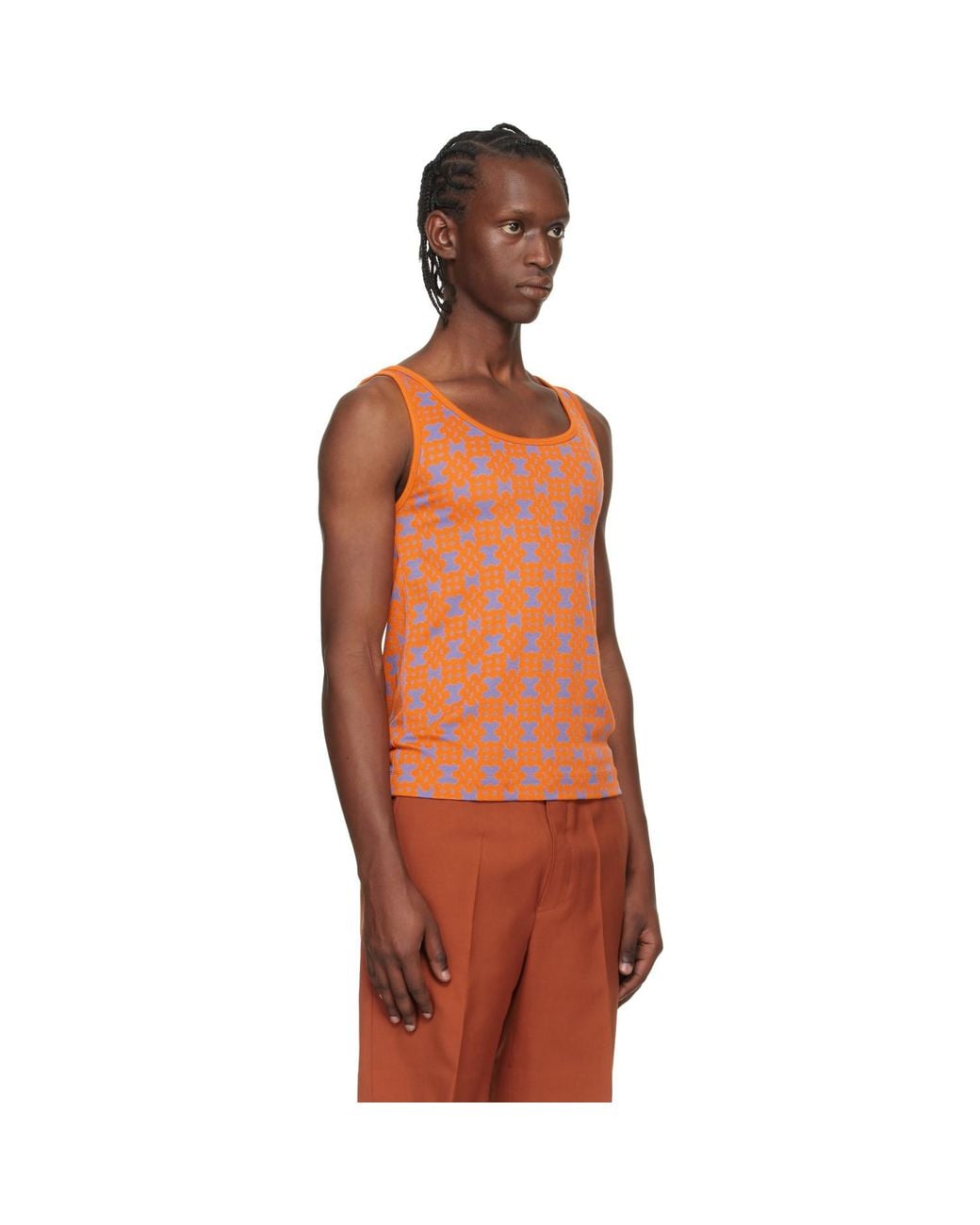 Dries Van Noten Orange Jacquard Tank Top for men