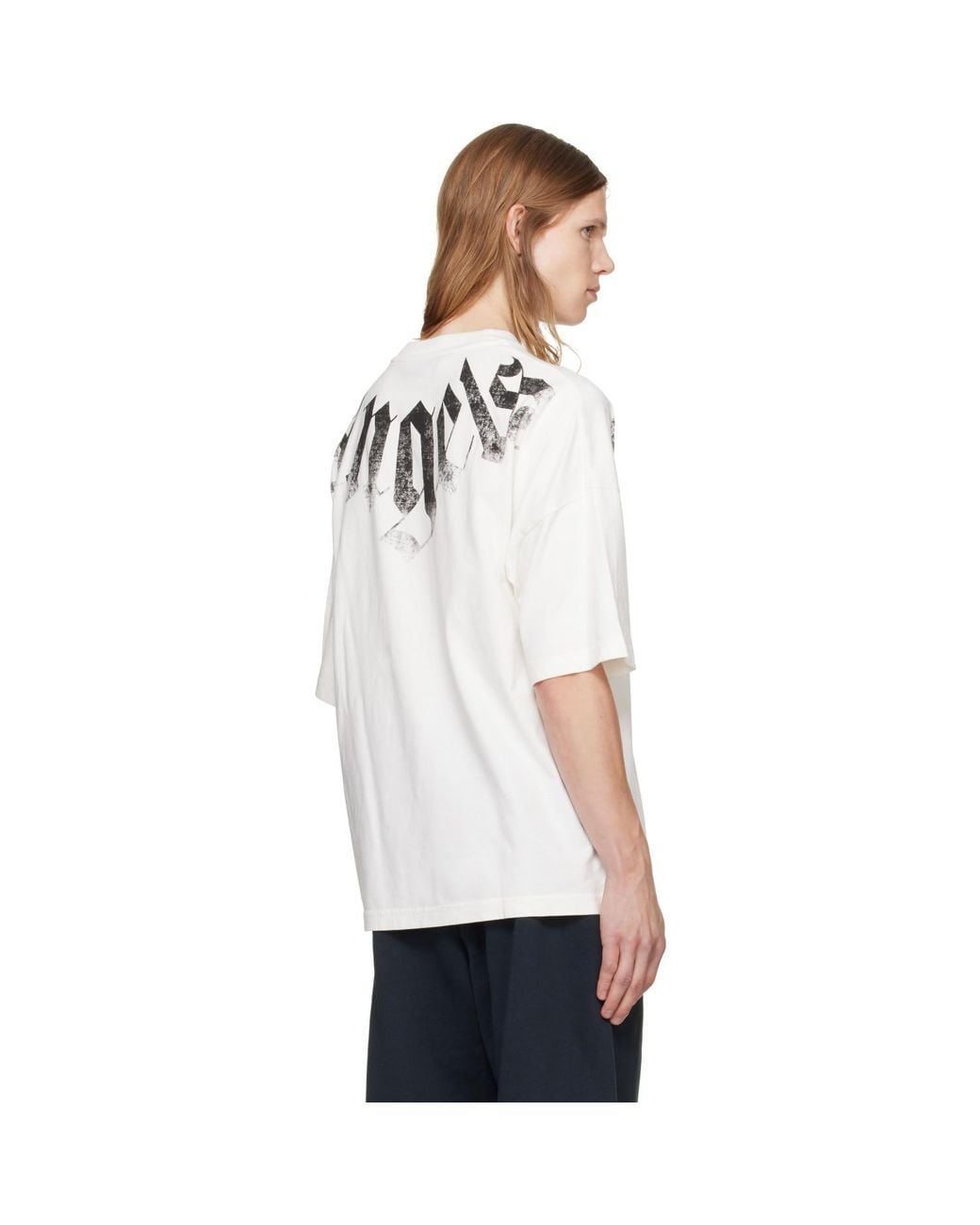 Palm Angels White Off- Big Neck Logo Loose T-Shirt for men