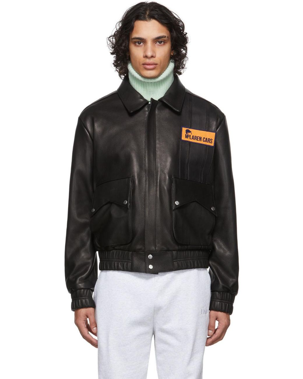 Rhude Black Mclaren Edition Leather Pilot Jacket for Men | Lyst