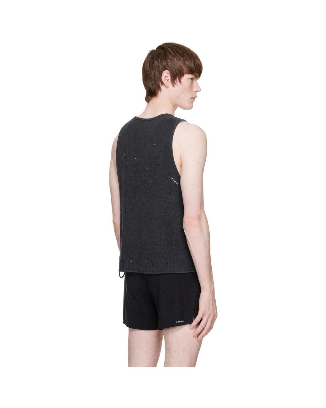 Satisfy Black Mothtech Waffle Singlet Tank Top for men