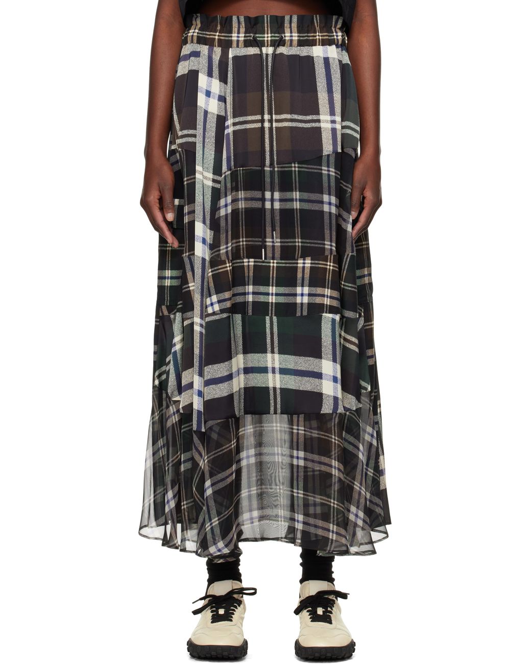 sacaiサカイ★ブラウン プレイドプリント マキシスカート Sacai グリーン&ブラウン プレイドプリント マキシスカート