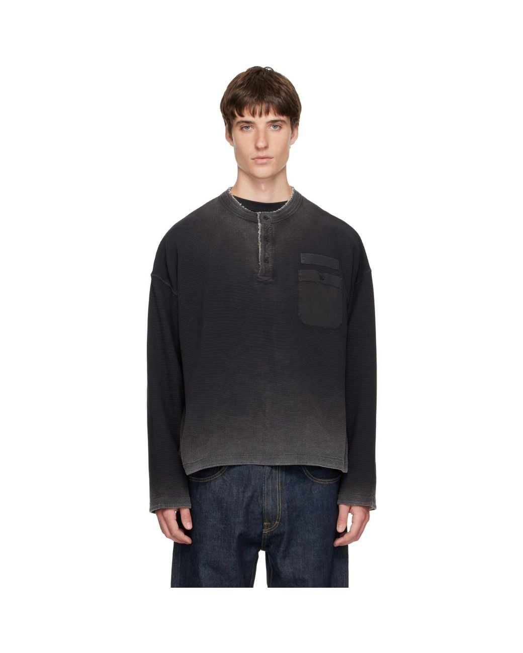 Represent Black Heavyweight Henley for men