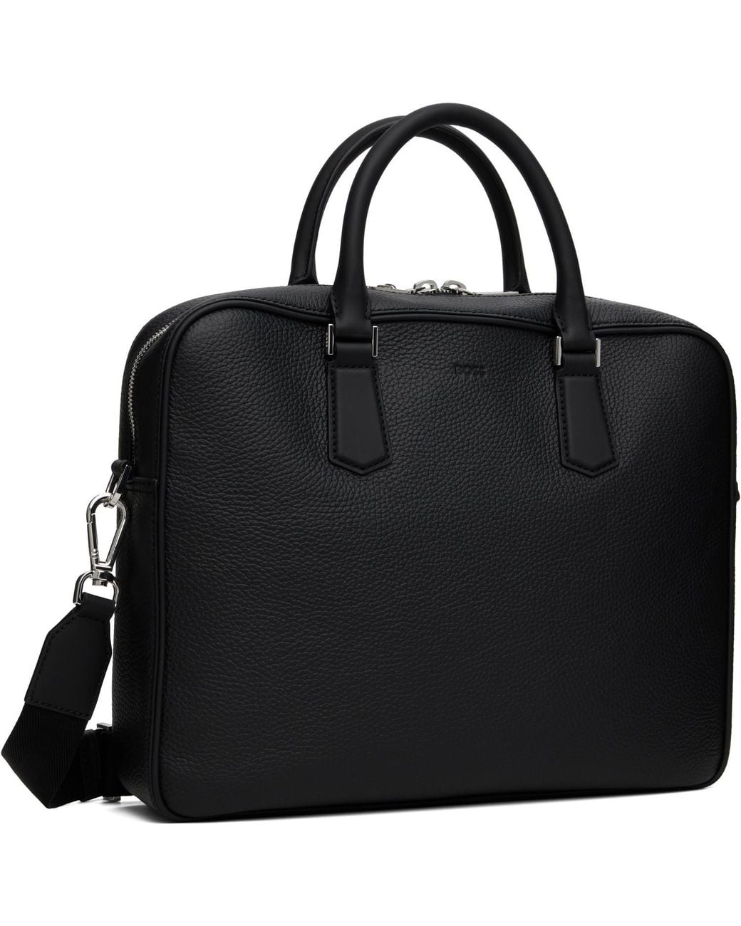 Boss Black Grained Leather Briefcase for men