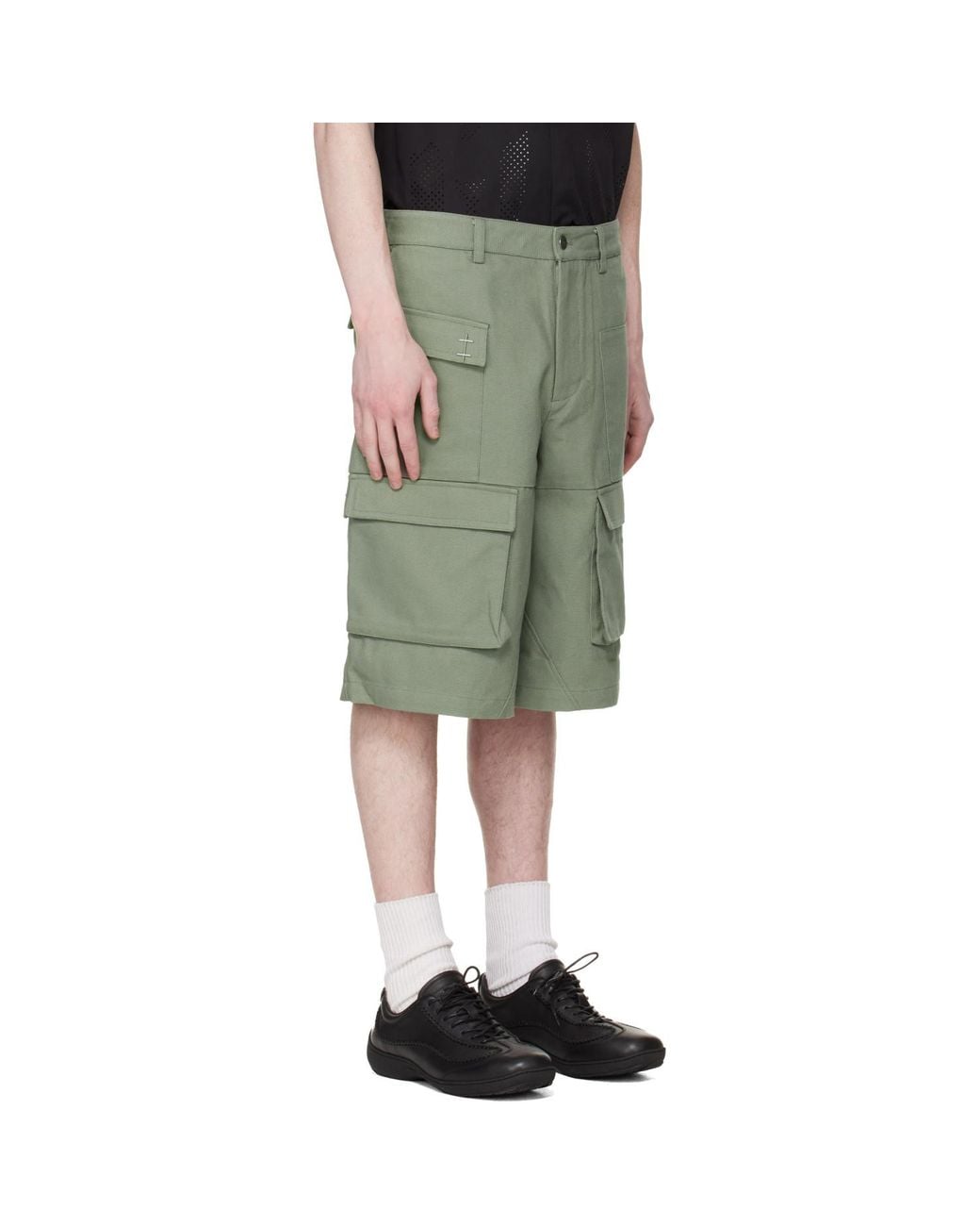 HELIOT EMIL Green Cellulae Cargo Shorts for men