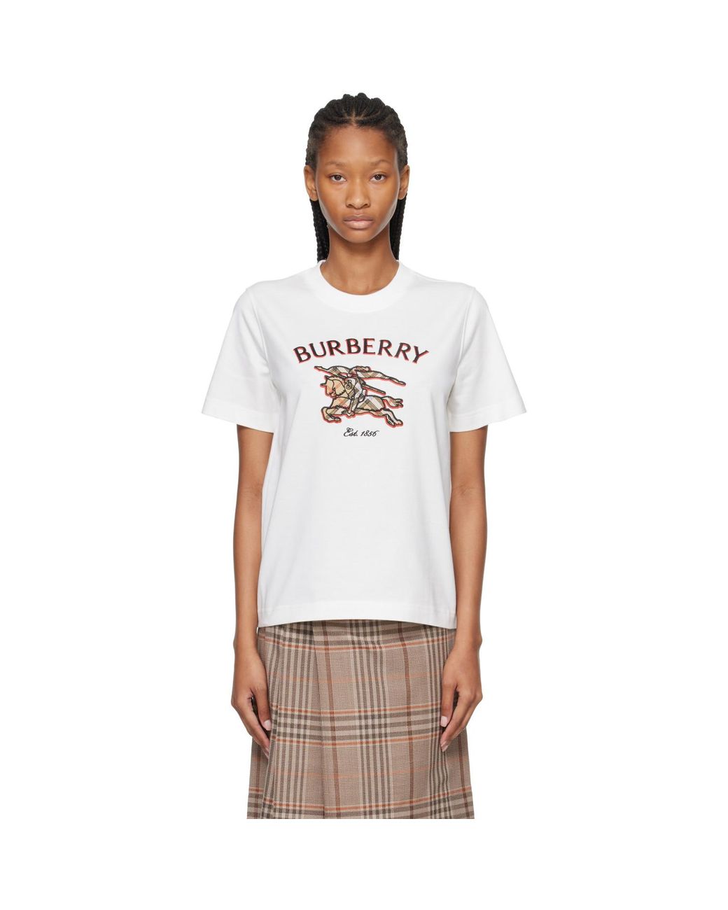 Burberry White Knight Check Cotton T-Shirt
