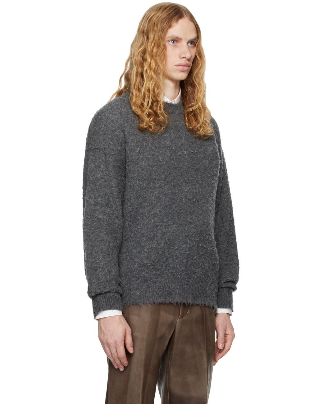 トップス AURALEE BRUSHED WOOL CASHMERE KNIT AURALEE Brushed Wool Cashmere Silk Crewneck Sweater in Gray
