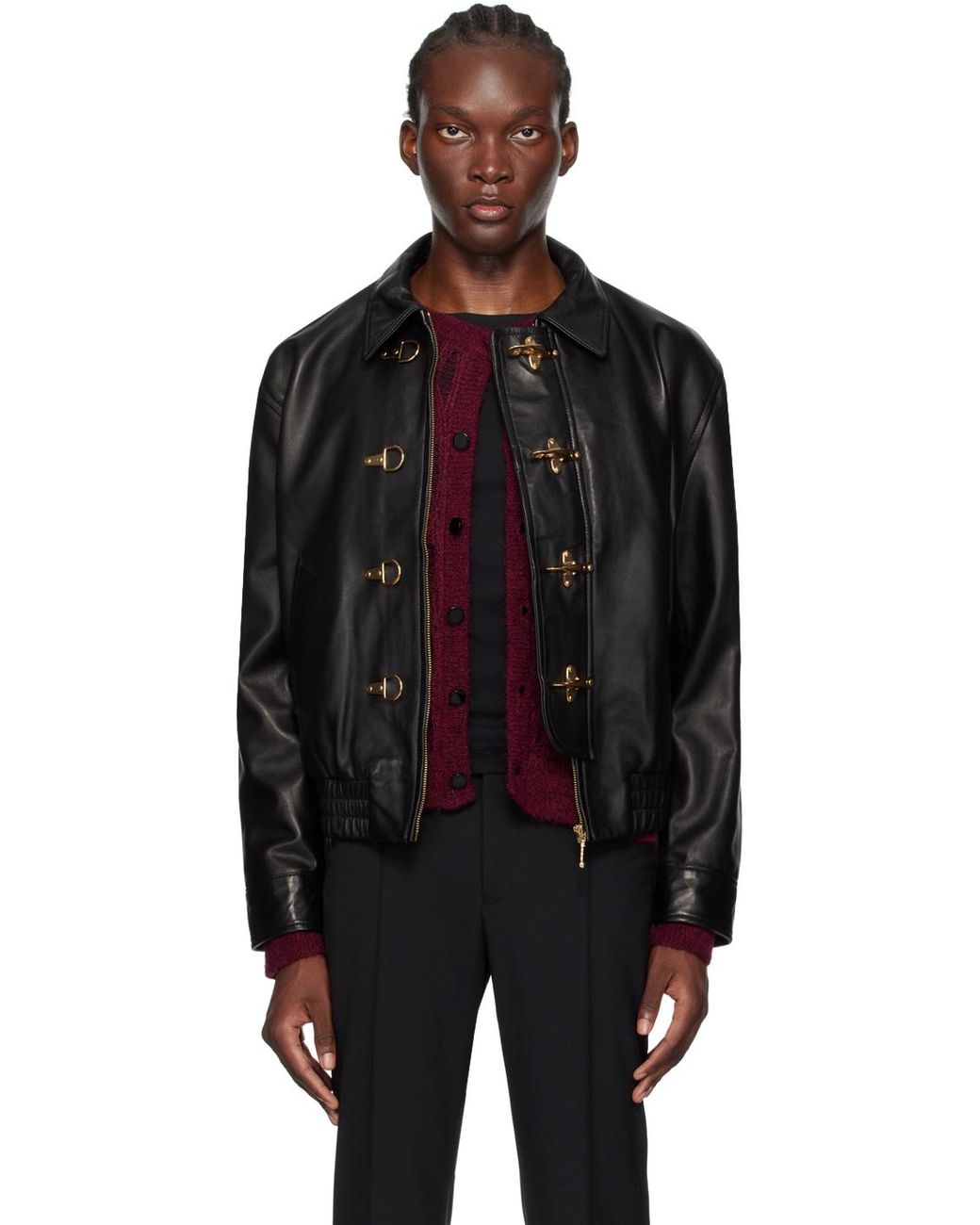 Buckle leather jacket outlet