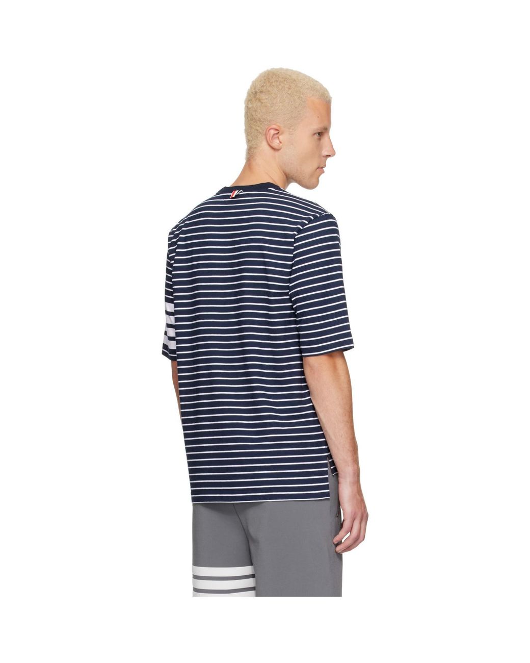 Thom Browne Blue Jersey 4-Bar Knit Pocket T-Shirt for men