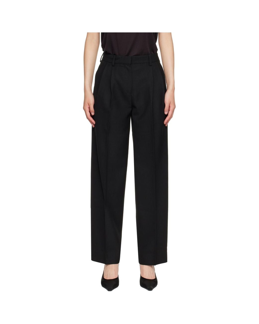 Totême Black Double-Pleated Tailored Trousers